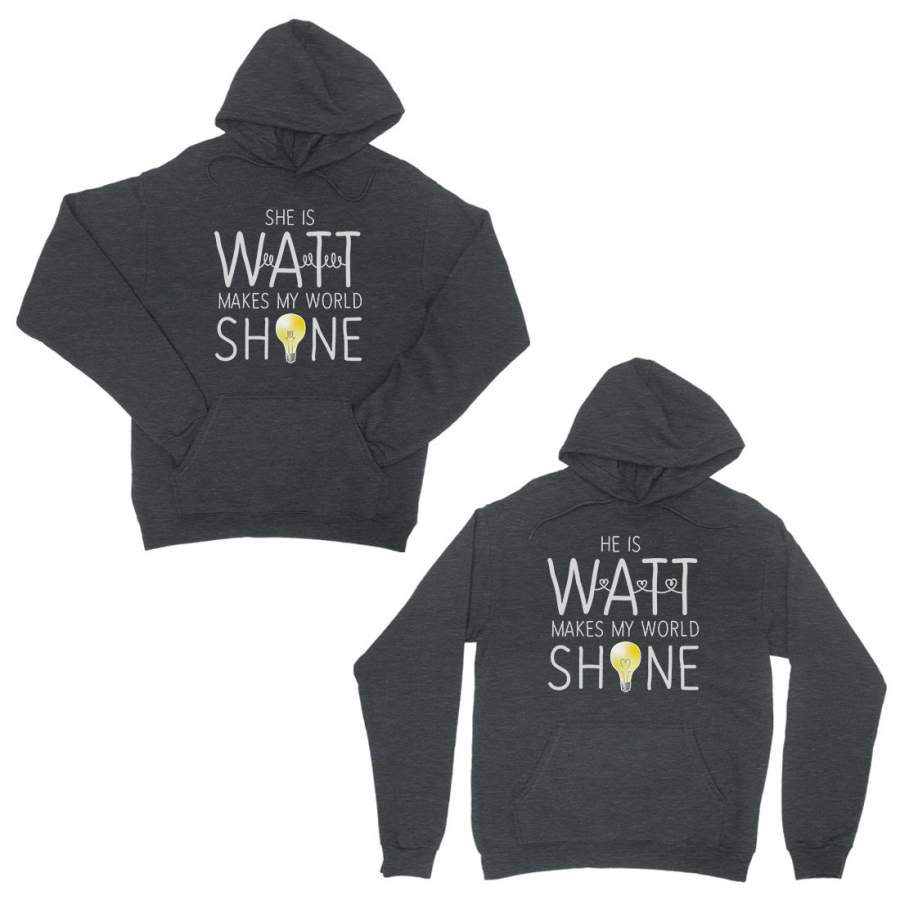 Watt World Shine Light Dark Grey Matching Couple Hoodies Gift