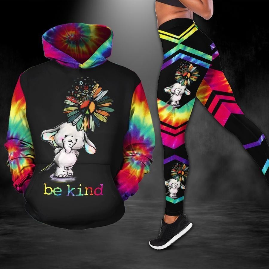 Hippie Elephant Be Kind Colorful 3D Hoodie Legging Set Combo