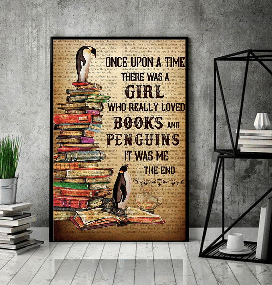 Once upon a time book and penguins poster poster canvas