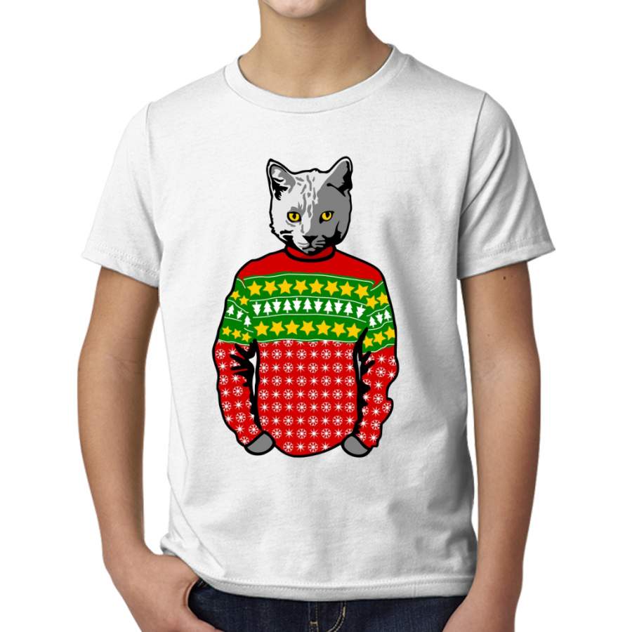 Ugly Christmas Sweater Cat Young T-Shirt