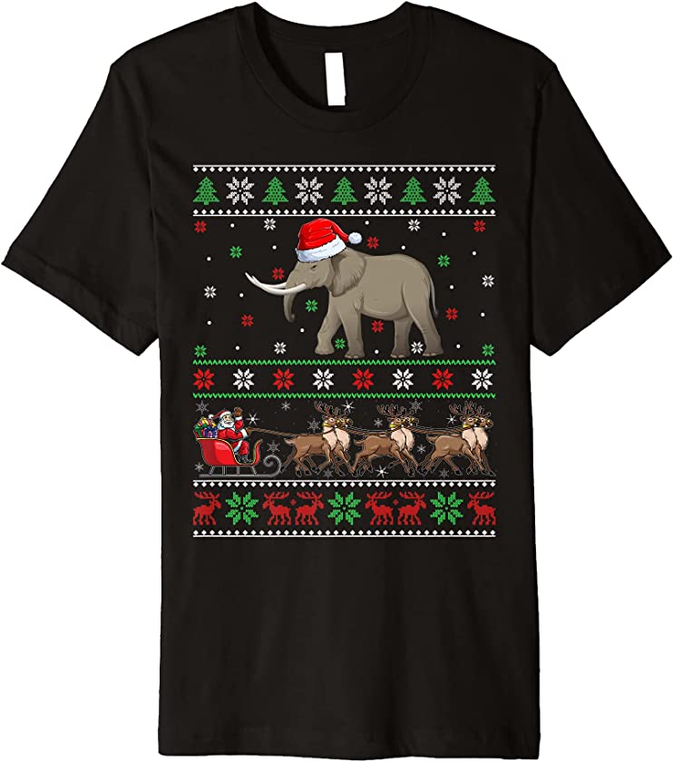 Santa Sleigh Reindeer Ugly Elephant Christmas Premium T-Shirt