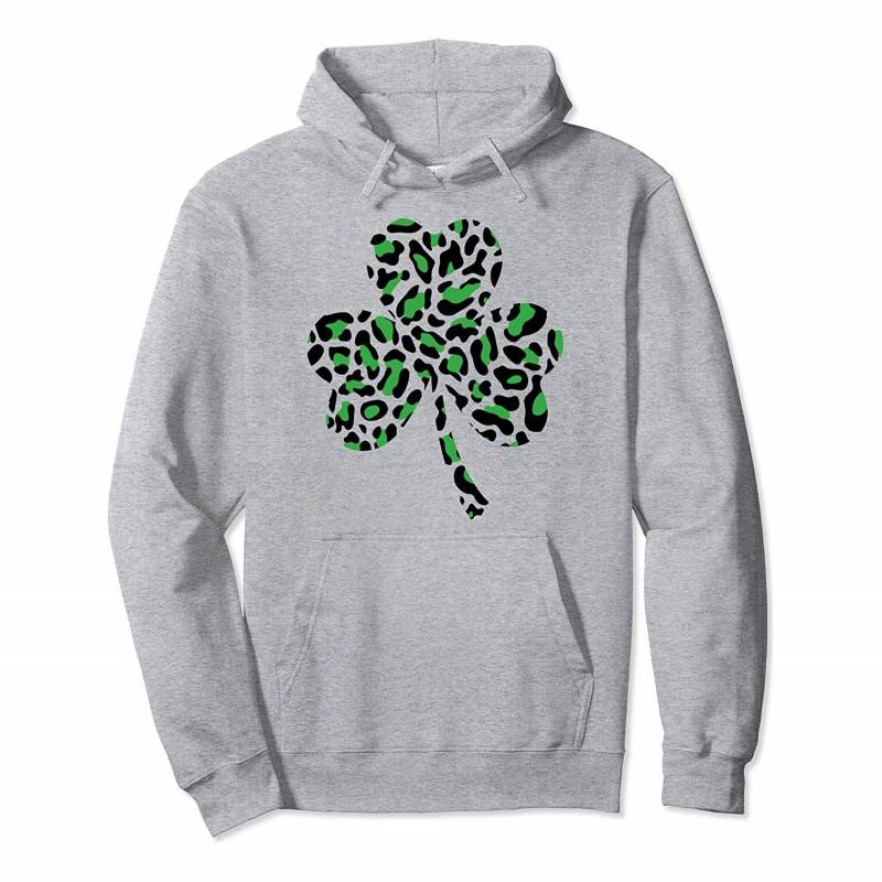 Green Leopard Print Shamrock Pattern St Patrick’s Day Irish Pullover Hoodie