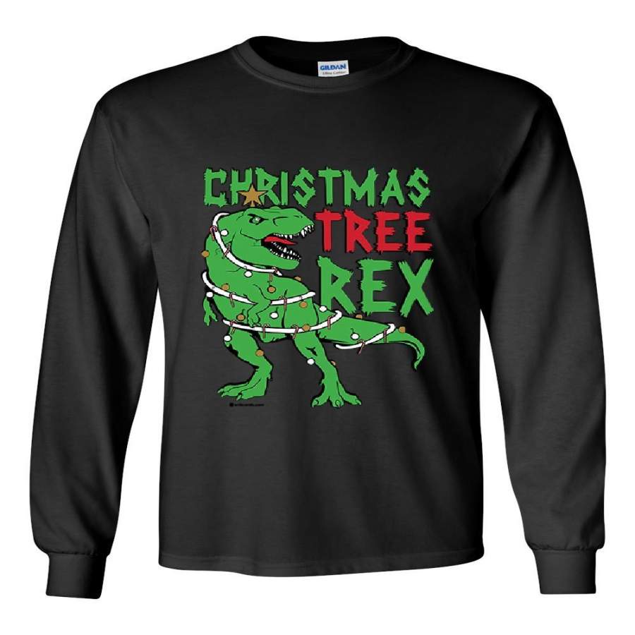 Tee Hunt Christmas Tree Rex Long Sleeve T-Shirt Funny T-Rex Xmas Tree