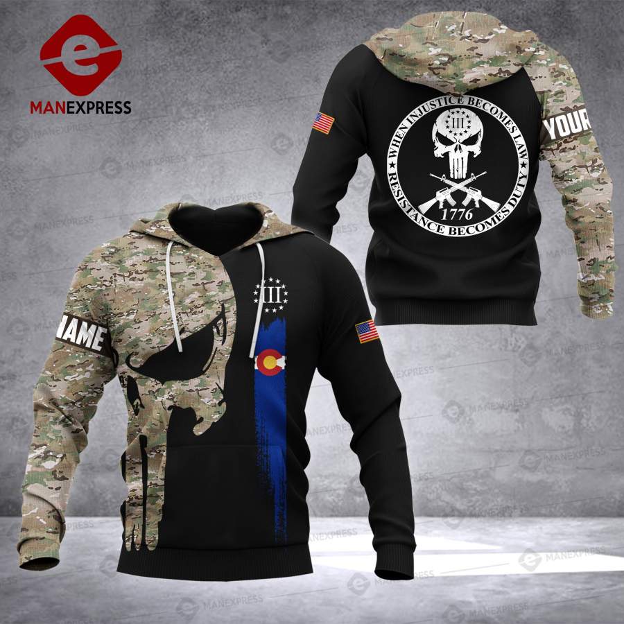 VH CUSTOMIZE  Colorado THREE PERCENTER HOODIE 3D ALL OVER PRINT 2508 PMK