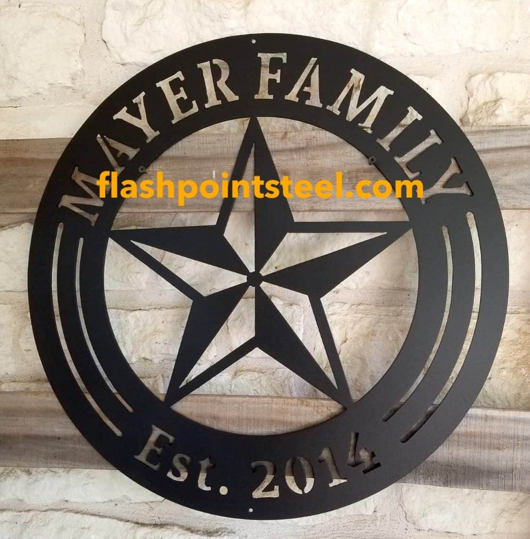 Texas Star, Circle Sign. Personalized Cnc Plasma Cut Steel. Welcome, Family, Home Decor, Ranch Sign