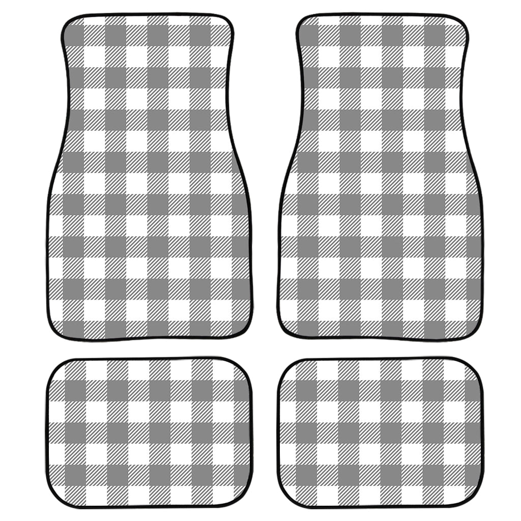 Grey And White Gingham Pattern Print Front And Back Car Floor Mats, Front Car Mat