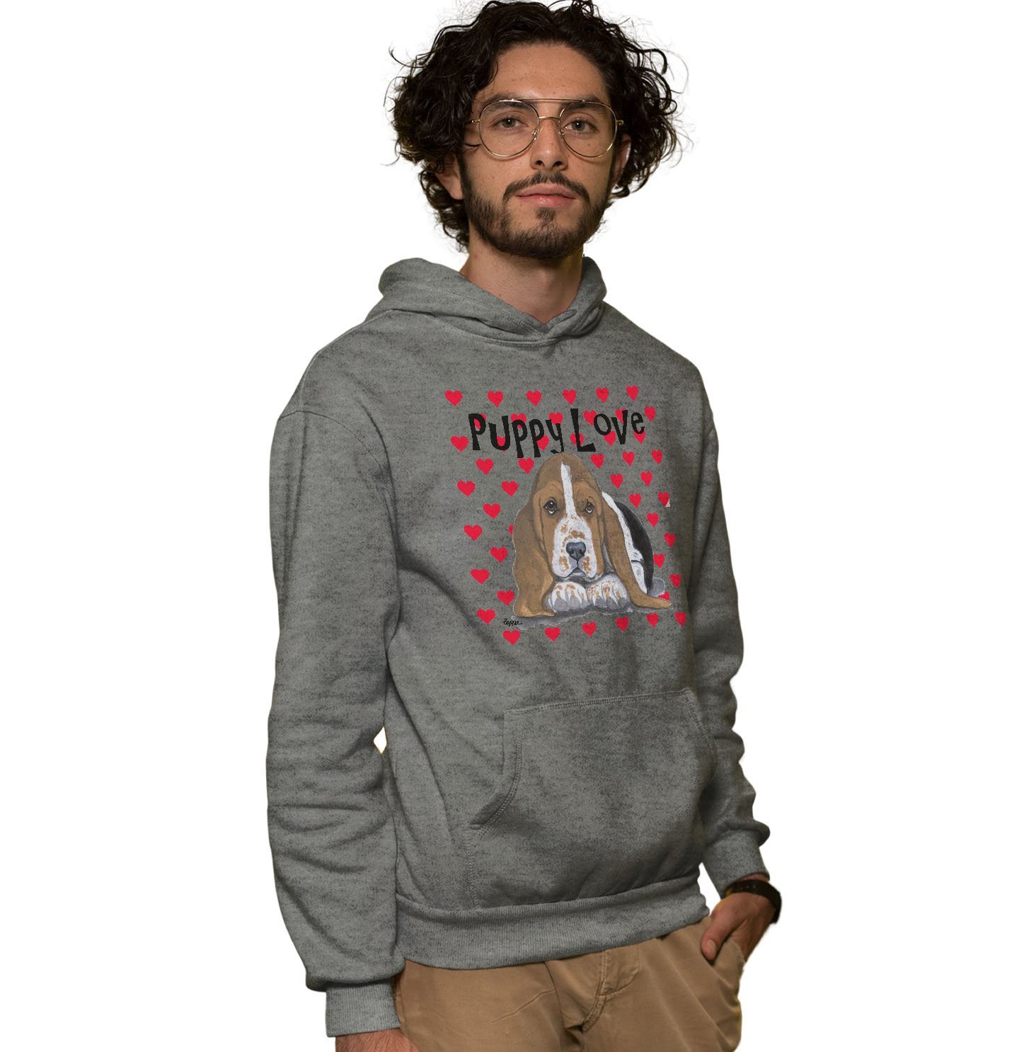 Basset Hound Puppy Love – Adult Unisex Hoodie Sweatshirt