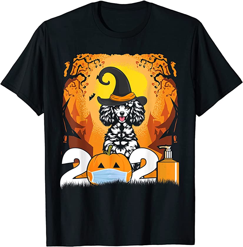 Dog Poodle Witch Hat Funny Halloween 2021 Puppy Lover T-Shirt