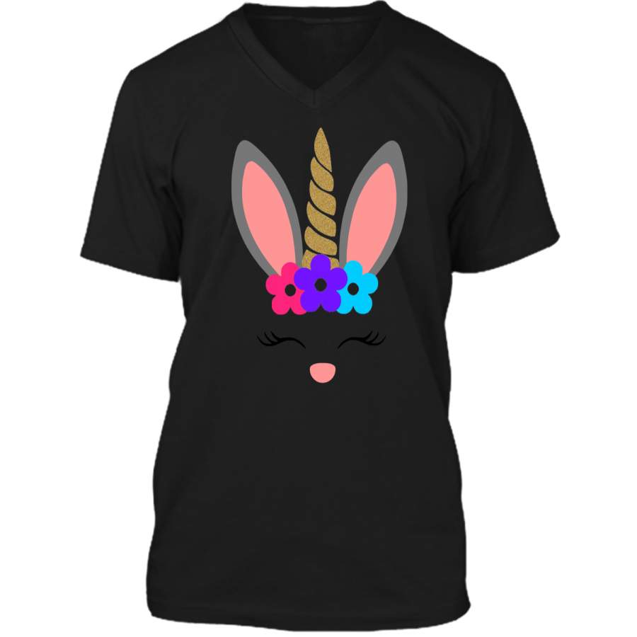 Bunnicorn Happy Easter Bunny Unicorn T Shirt Mens Printed V-Neck T