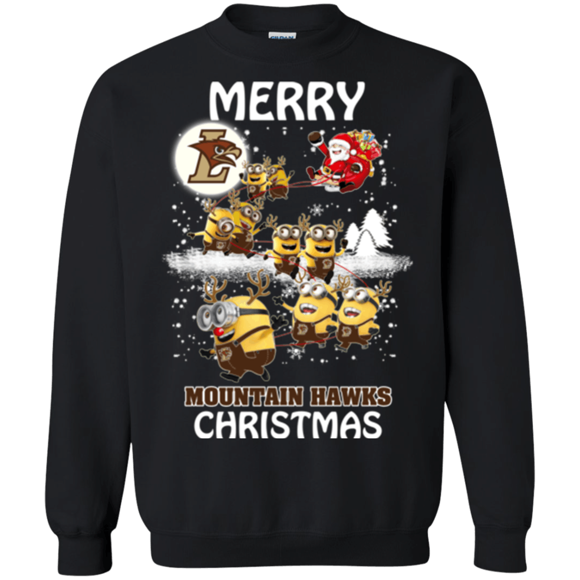 Amazing Lehigh Mountain Hawks Minion Ugly Christmas Sweaters Santa Claus With Sleigh Hoodies Sweatshirts