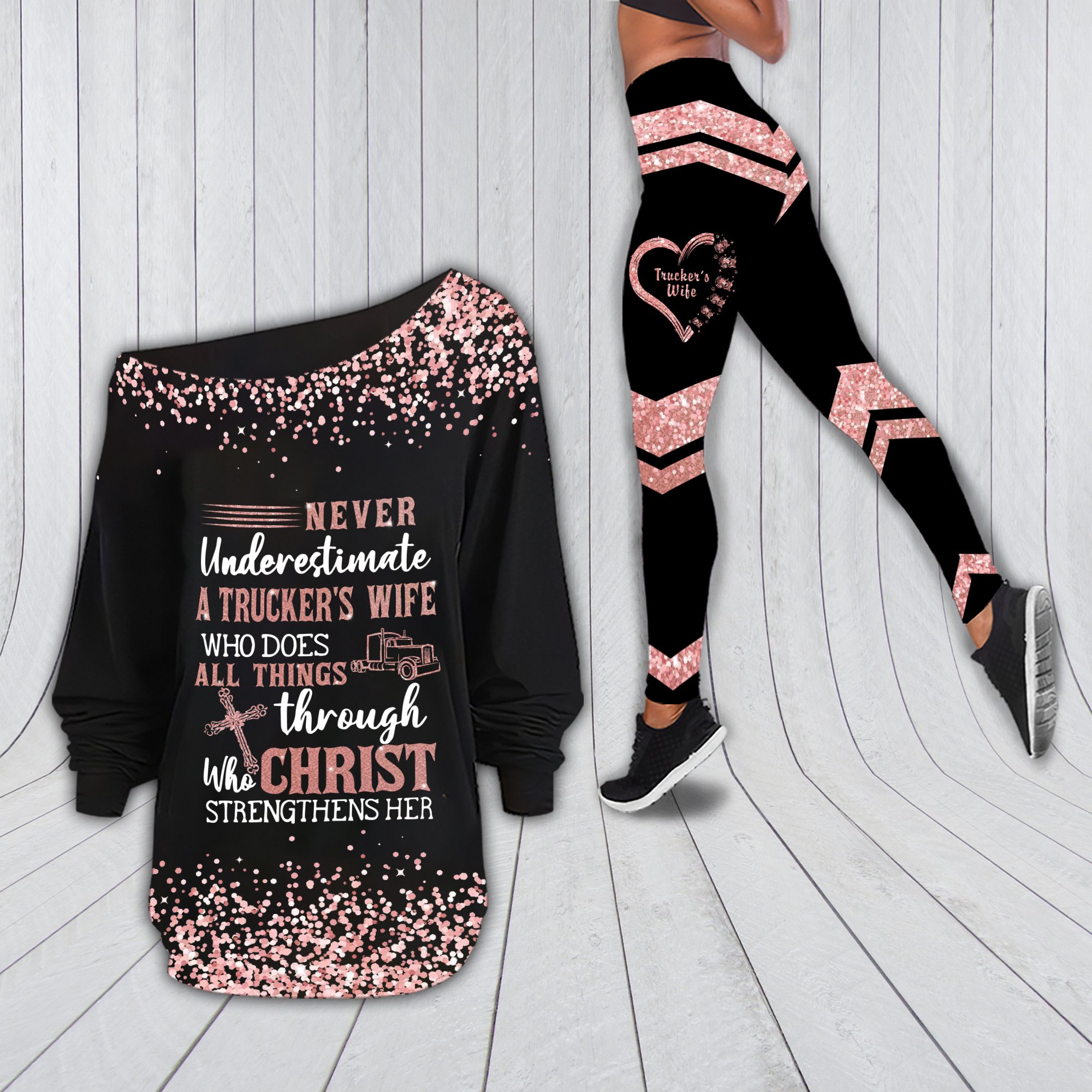 Trucker’s wife Never underestimate a trucker’s wife Off shoulder shirt & Leggings Set