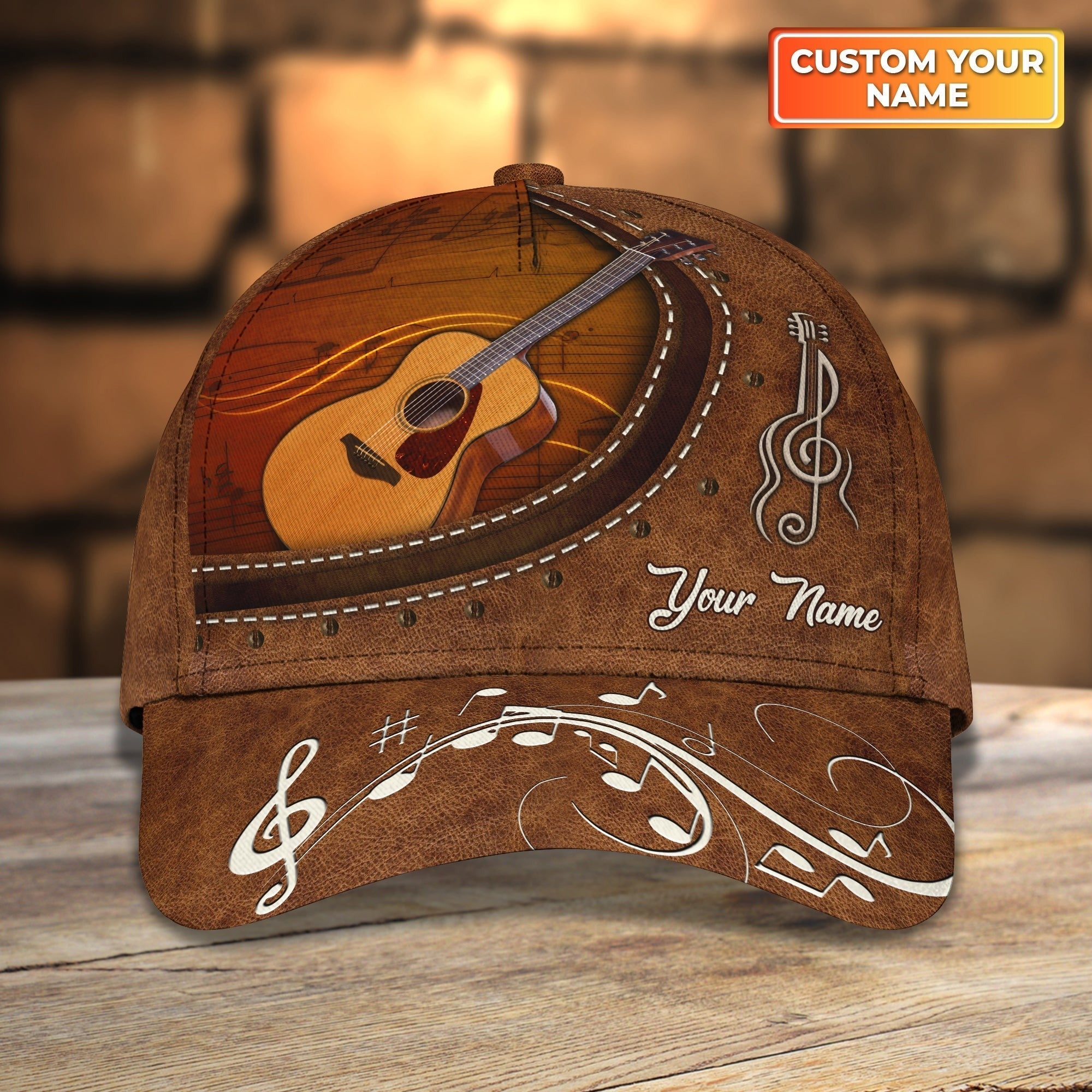 Personalized Baseball Guitar Cap Hat For Guitarist Man And Woman, Guitar Wood Pattern Bright Summer Cap