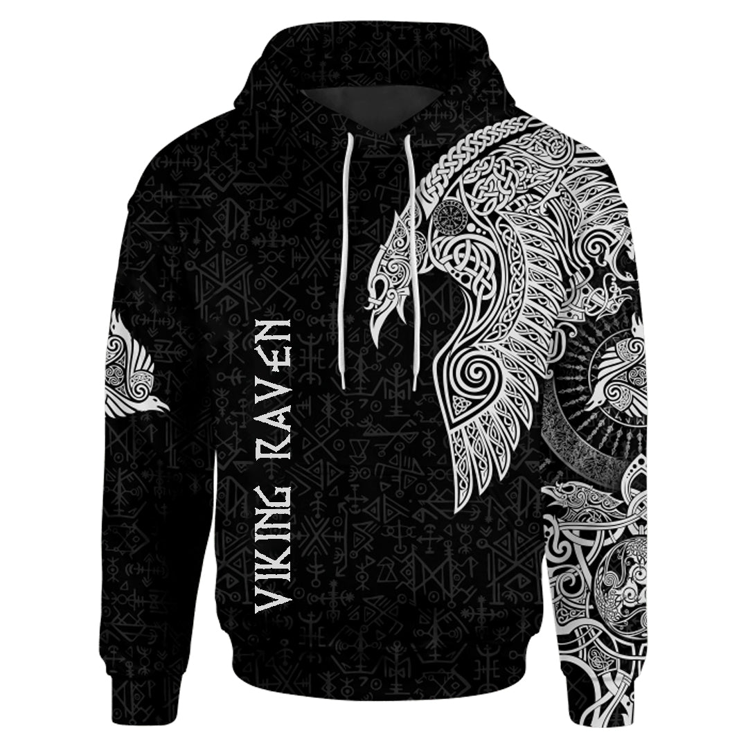 Viking Raven Tattoo Black And Dark Candy Apple Red Color 3D All Over Printed Hoodie