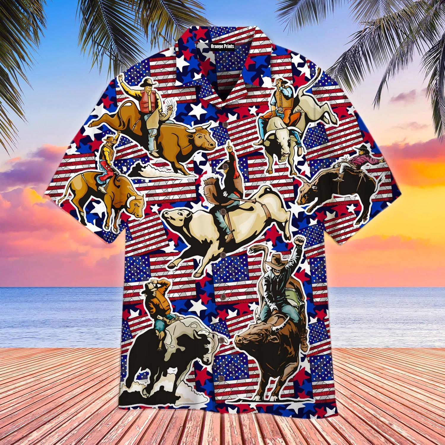 Bull Riding American Flag Hawaii Shirt For Men Women Ha73453