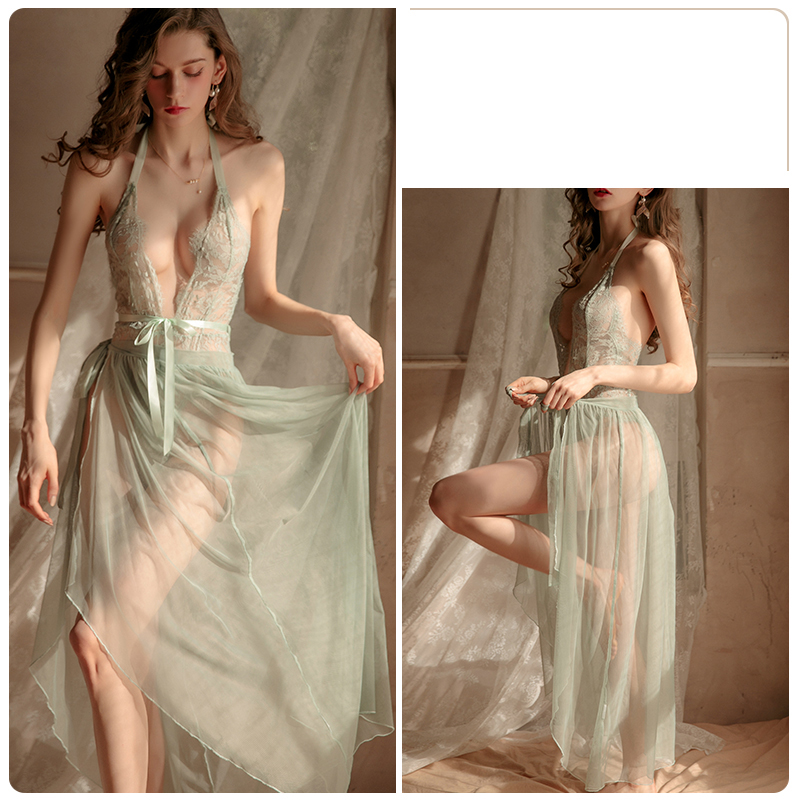 Women Pajamas Sexy One Piece Pajamas Sheer Tie Long Nightdress Women’s Pajamas Sexy Women Dress Womens See Through Pajamas alx