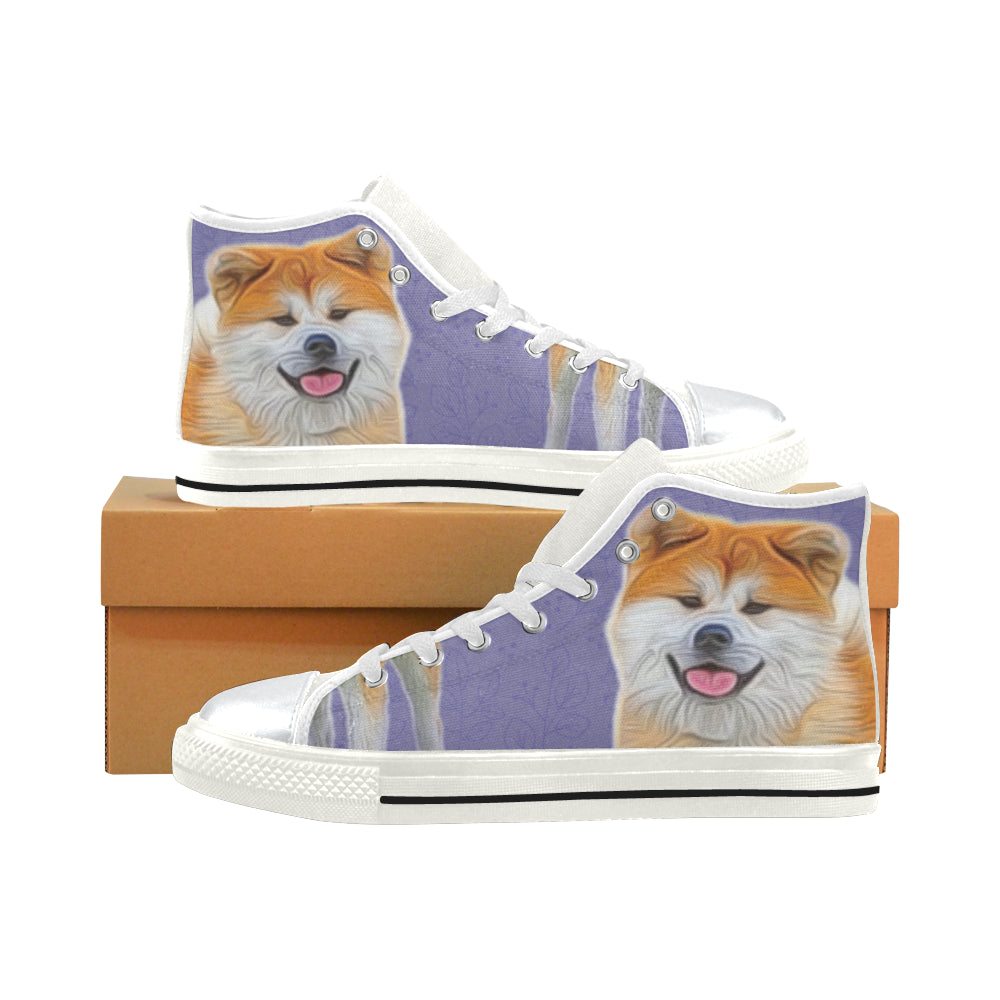 Akita Lover White High Top Canvas Shoes for Kid