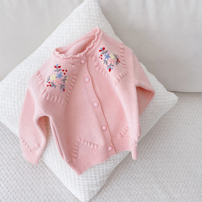 Baby Girl Clothes Sweater Embroidery Flower Girls Cardigan Autumn Kids Sweater Jacket QZ273 alx