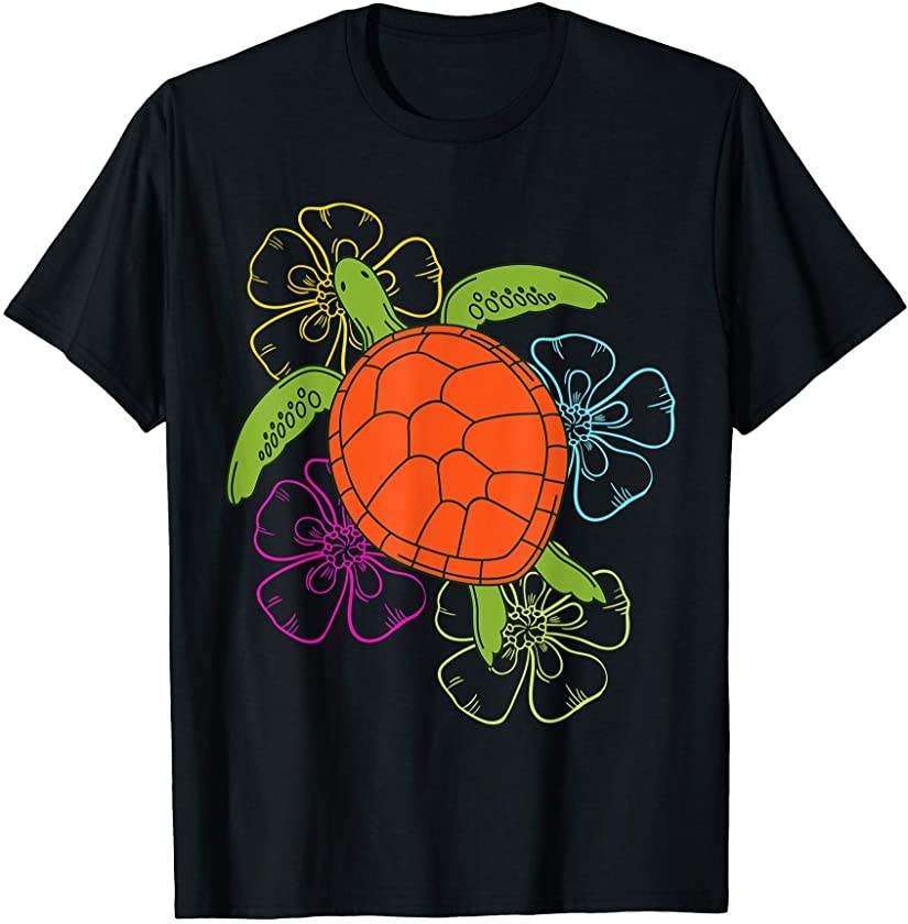 Turtles Flowers Reptile Animals Recycle Earth Day Sea Turtle T-Shirt