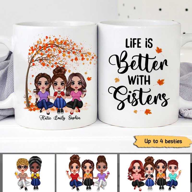 Life Better With Besties Sisters Sitting Doll Under Tree Personalized Mug