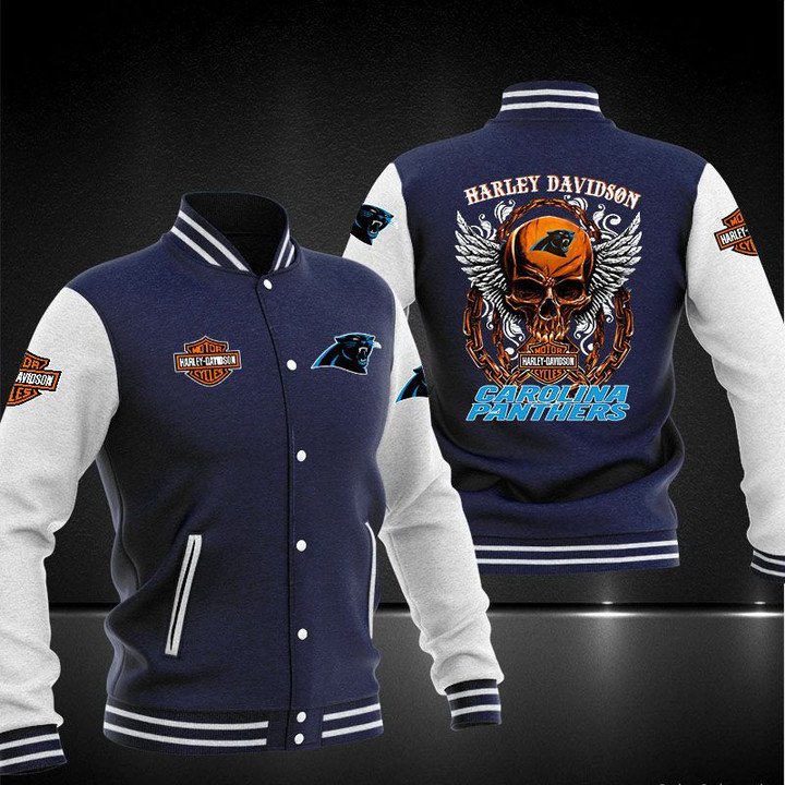 Carolina Panthers Navy Skull Baseball Jacket V2