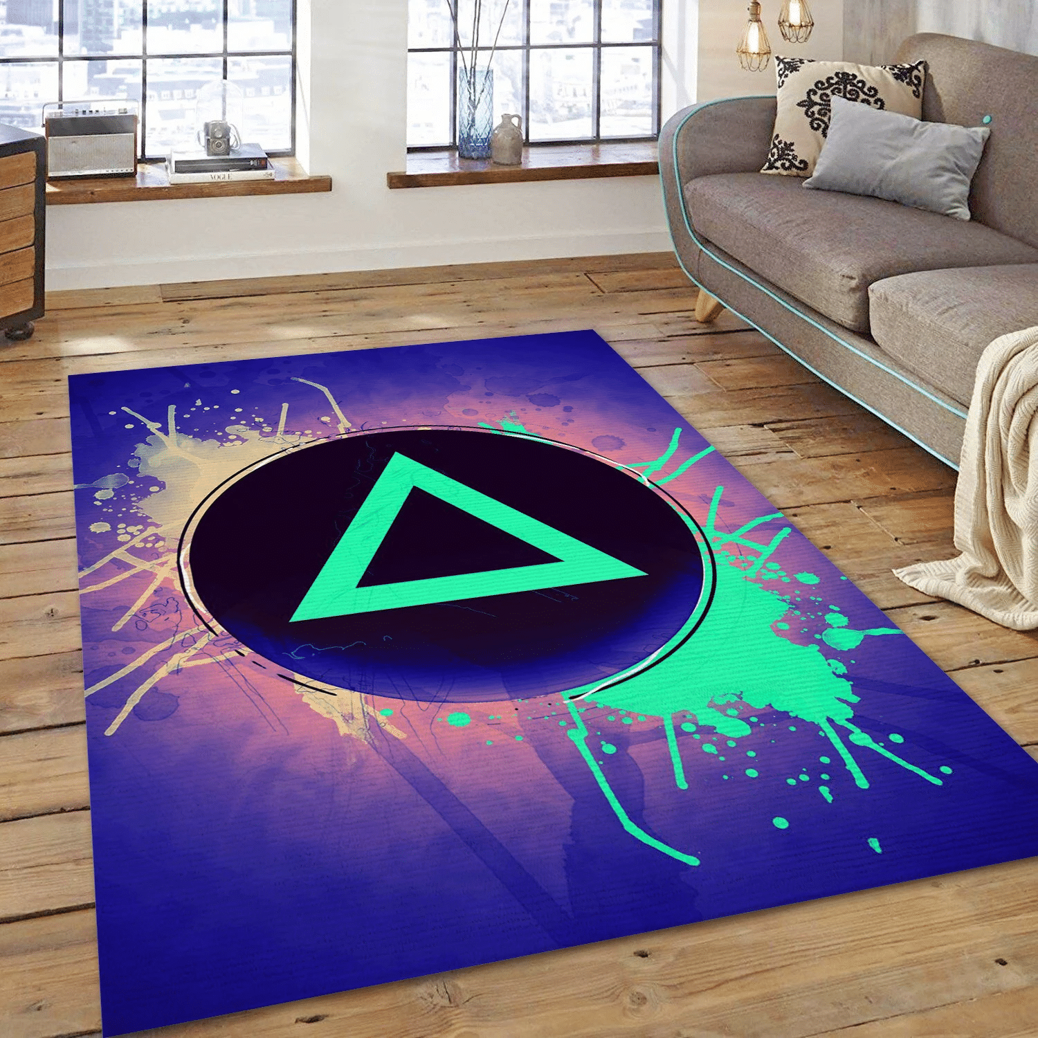 Triangle Button Gaming Area Rug, Living Room Rug – Christmas Gift Us Decor