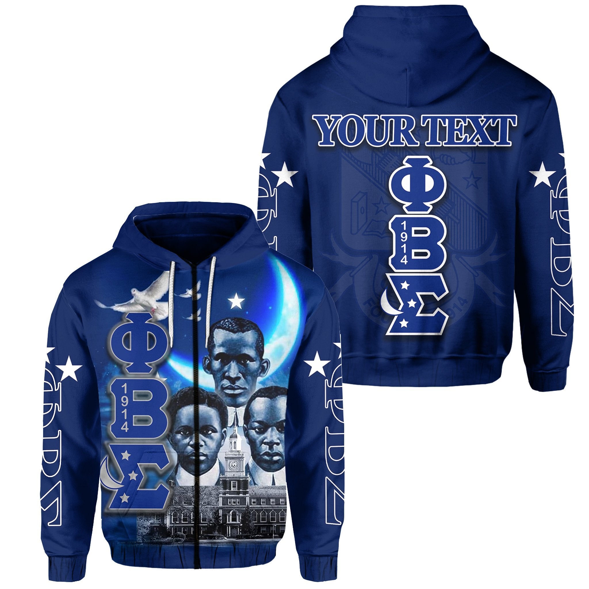 (Custom Personalised) Phi Beta Sigma  Zip Hoodie Founded 1914 Lt6