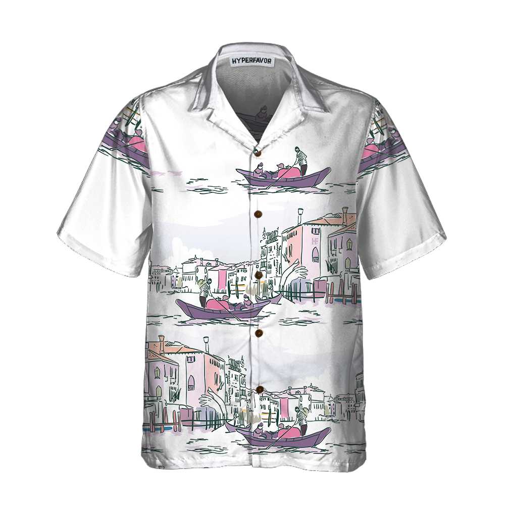 Venice Boat Hawaiian Shirt, Short Sleeve Sailboat Shirt, Unique Nautical Shirt