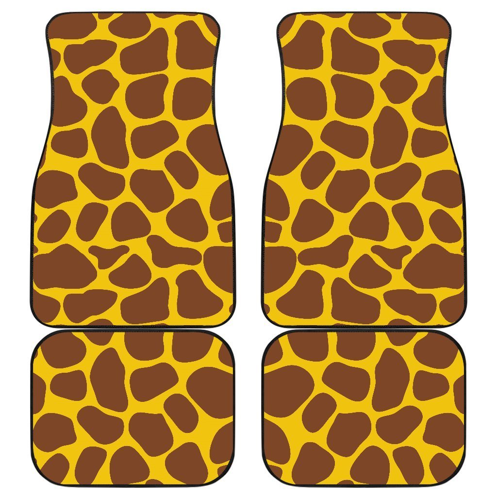 Yellow Brown Giraffe Pattern Print Front And Back Car Floor Mats, Front Car Mat