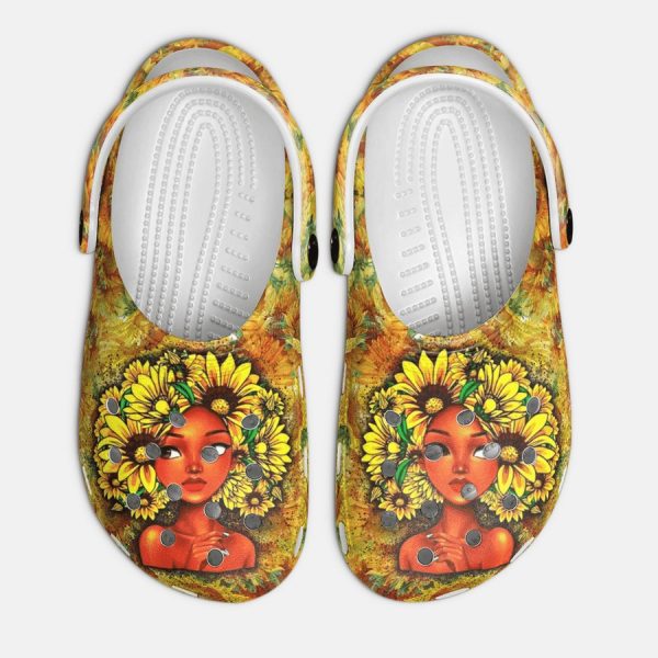 African American Afro Black Girl Sunflower Crocss Crocband Clog Shoes For Men Women Ht