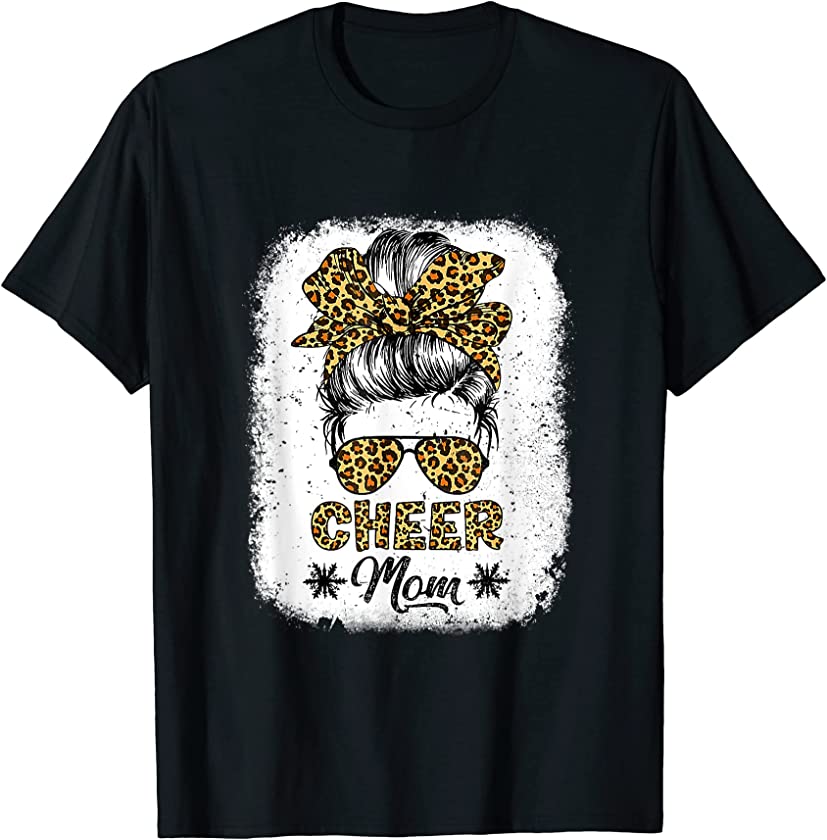 Cute Messy Bun Cheer Mom Funny Leopard Bandana Mother’s Day T-Shirt