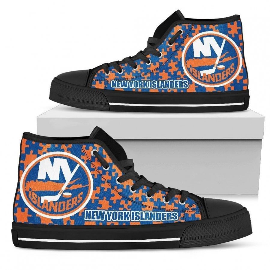 Puzzle Logo With New York Islanders High Top Shoes #442