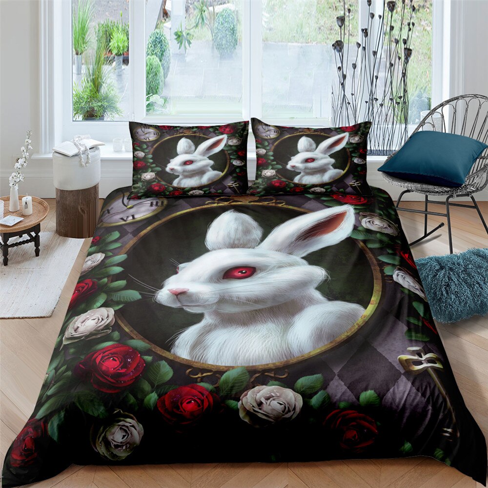 Cute Rabbit Bedding Set Duvet Cover Set With Pillowcase King Queen Twin Full Double Size