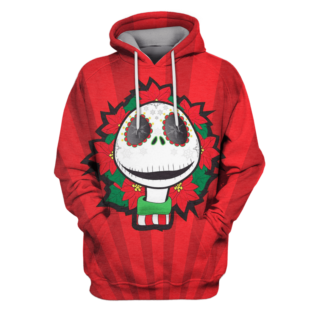 Unifinz Nightmare Before Christmas Shirt Jack Skellington Christmas Wreath Sugar Skull Red Hoodie Nightmare Before Christmas Hoodie 2022 The Pumpkin King Of Rughing