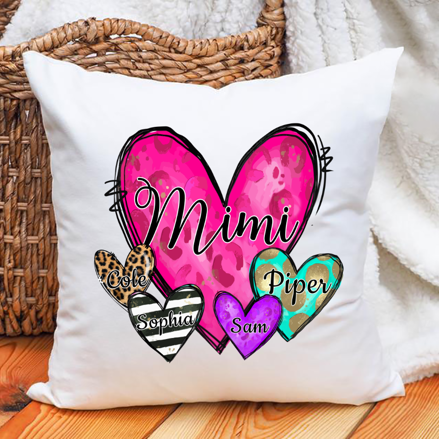 Mimi Hearts With Grandkids Leopard Indoor Pillow