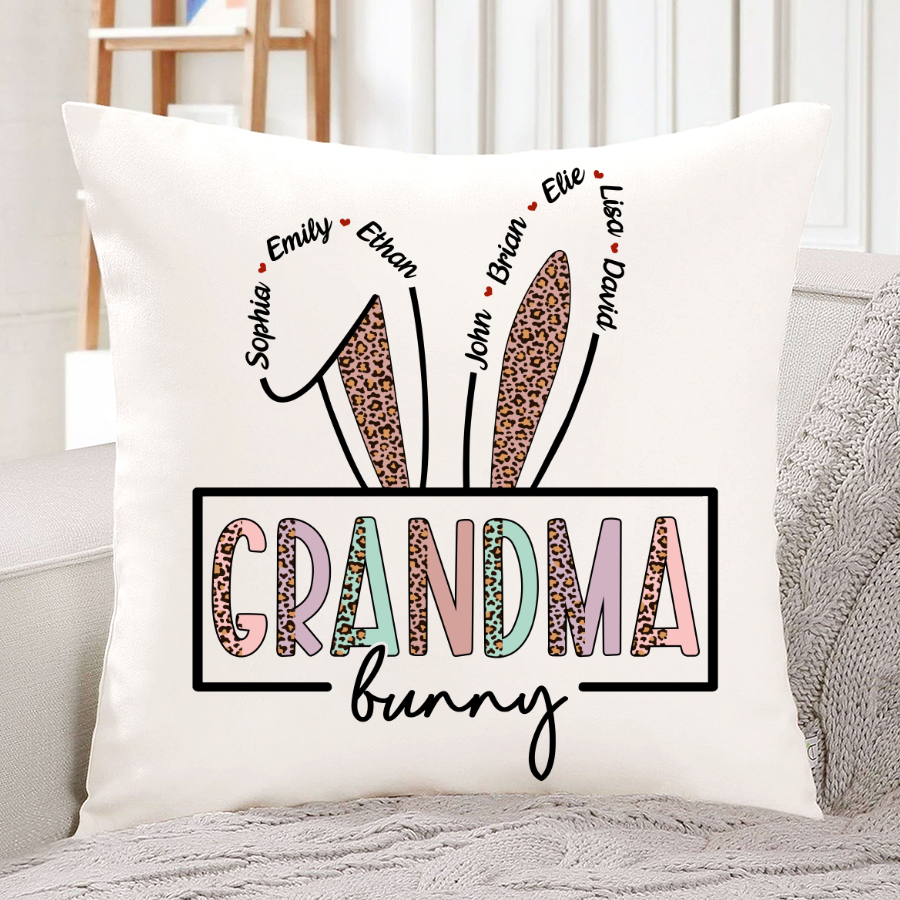 Personalized Grandma Bunny With Grandkids Cute Easter Day Indoor Pillow