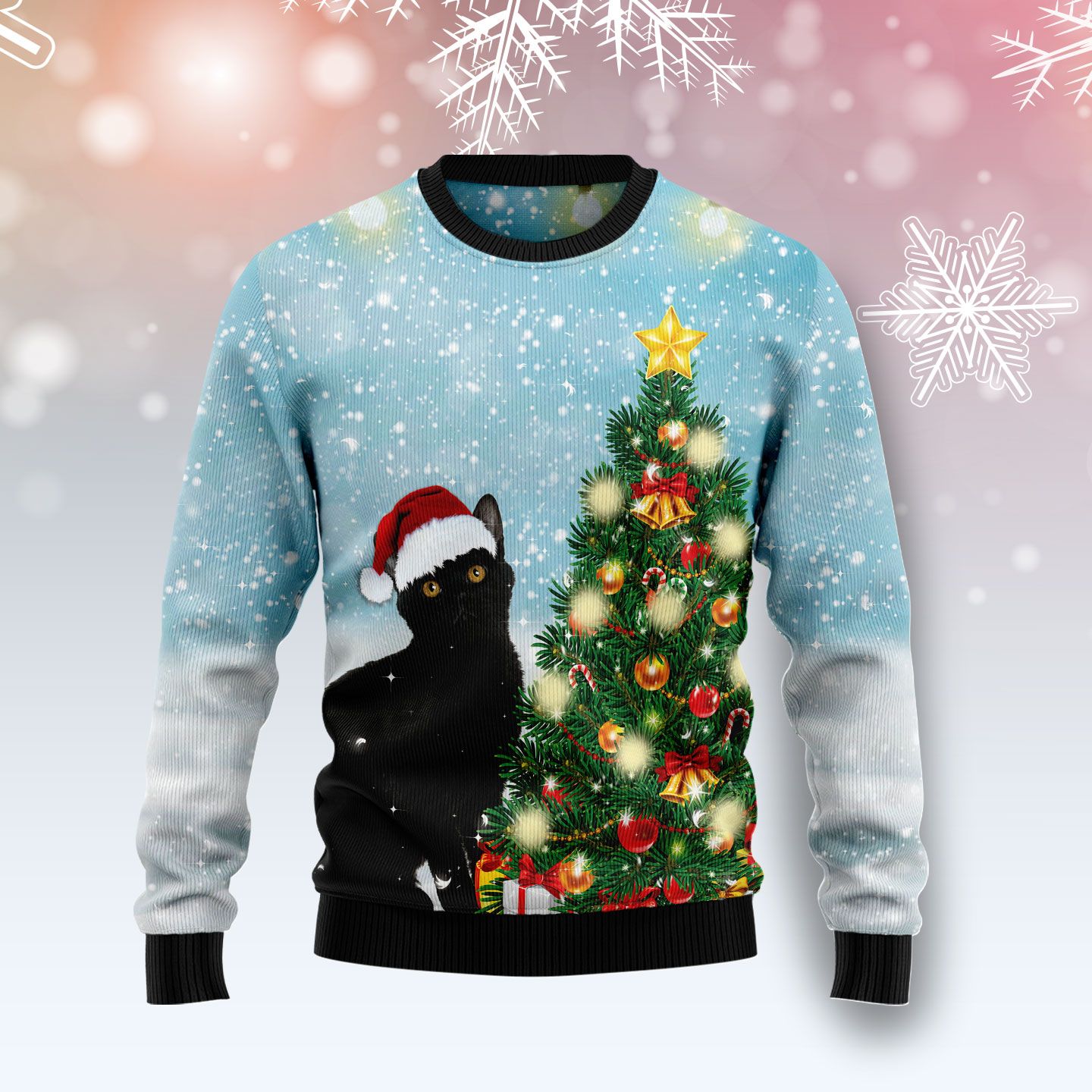 Black Cat Noel Tree Ugly Christmas Sweater | For Men & Women | Adult | Us5068