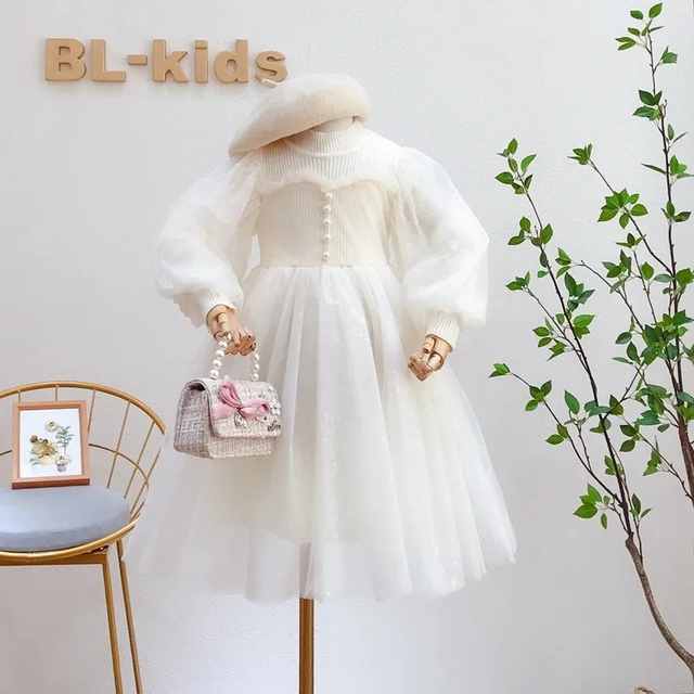 2020 New Spring Autumn/winter Girls Kids Mesh Princess Dress Top Fashion Elegant Vestidos Baby Clothes Children Clothing alx