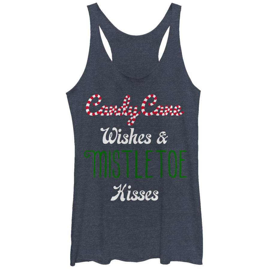 CHIN UP Women’s Christmas Candy Cane Mistletoe Kisses Racerback Tank Top