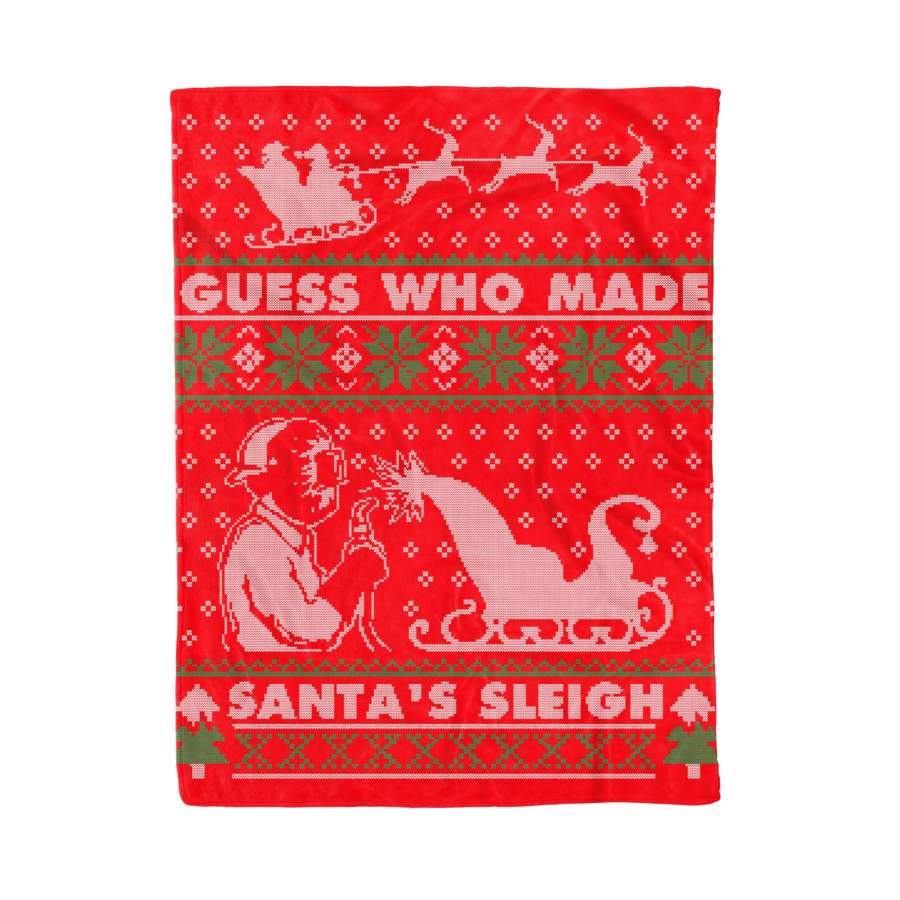 Ugly Christmas Santa Sleigh Welder Custom Blanket Fleece Blanket