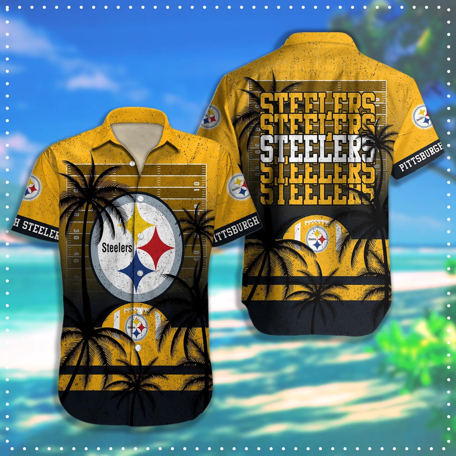 Pittsburgh Steelers Hawaiian Shirt Coconut Tree & Ball