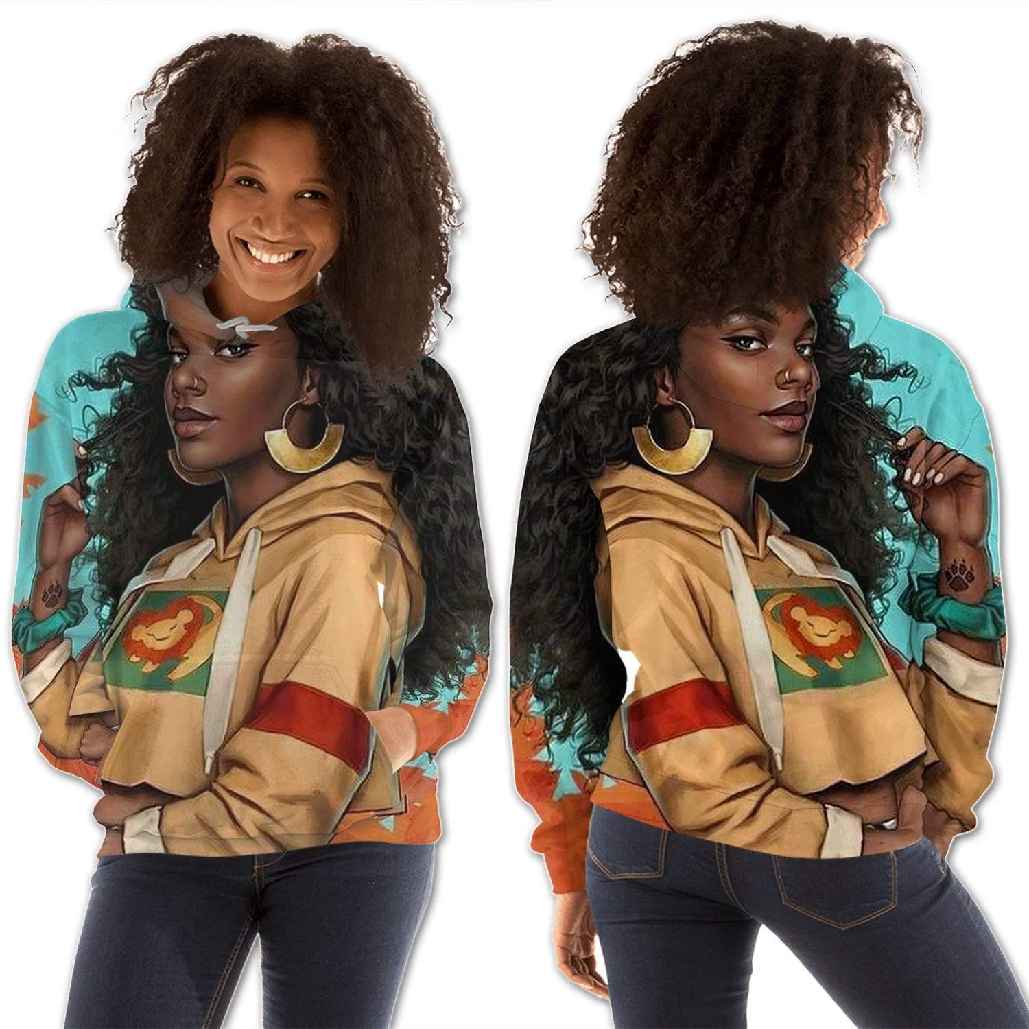 African American Hoodies Cute Black Afro Lady Beautiful African American Black Art African Queen Afrocentric Clothing