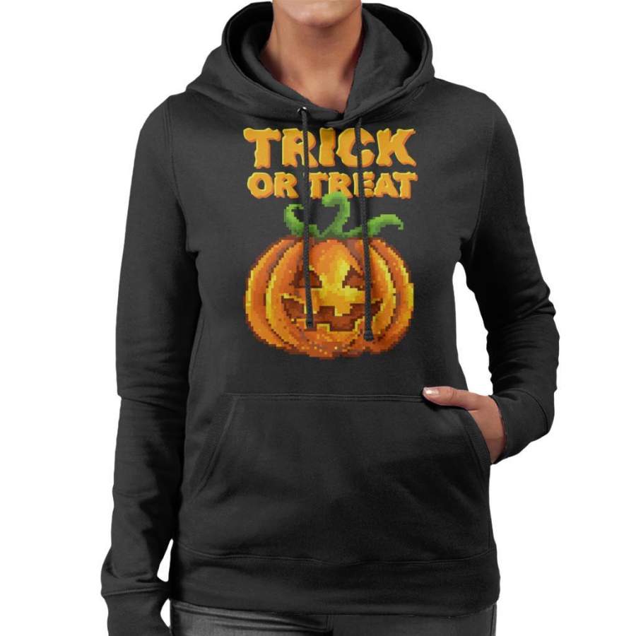 Trick Or Treat Halloween Pumpkin Pixel Art Women’s Hooded Sweatshirt