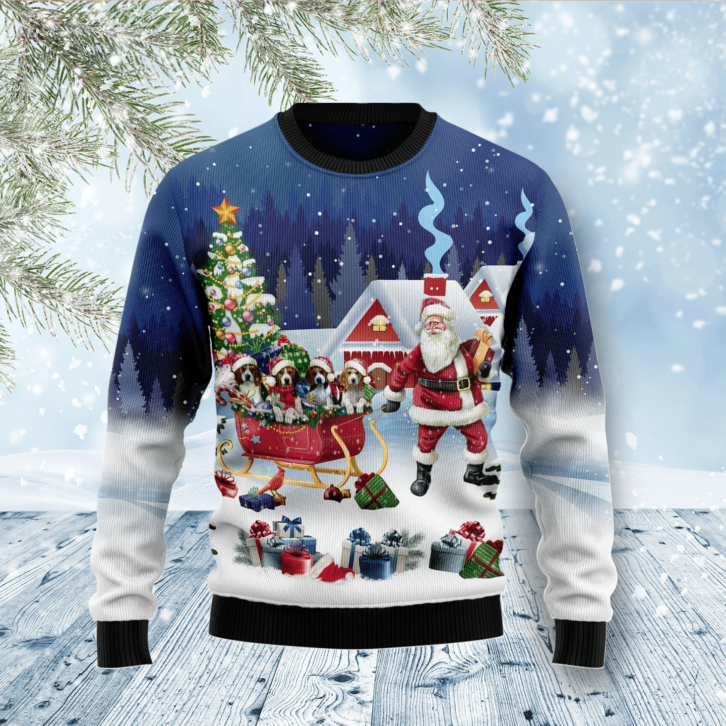 Beagle Santa Sled Christmas Ugly Sweater