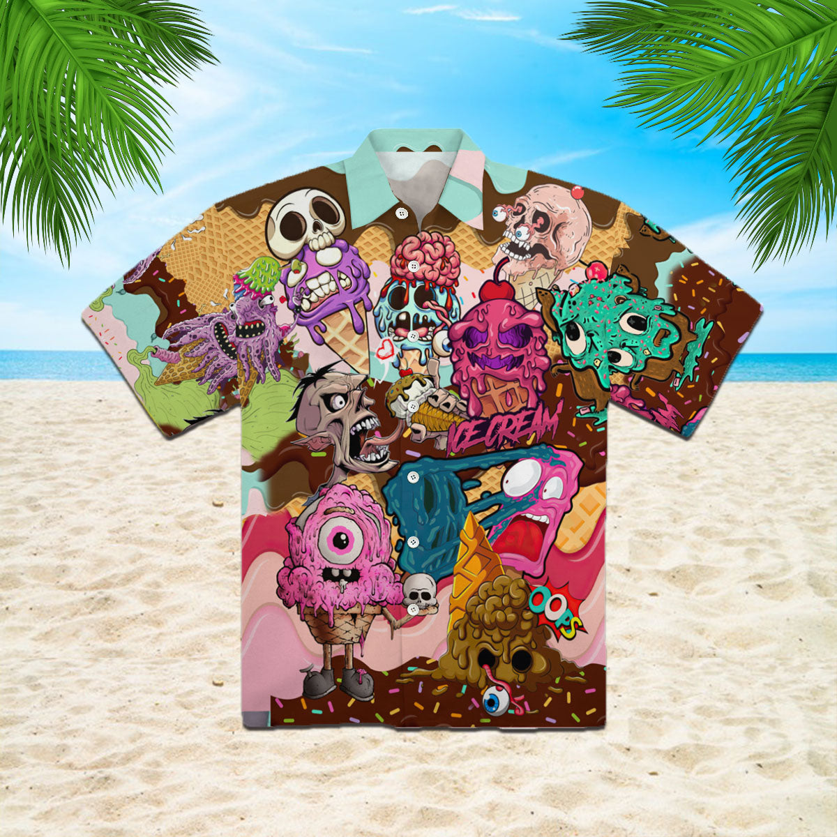 Oragontee Ice Cream Zombie Halloween Hawaiian Shirt | For Men & Women | Adult | Wt1256