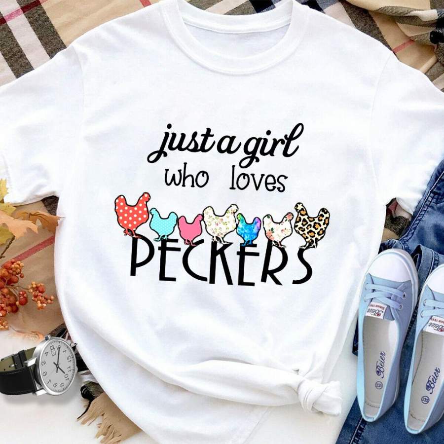 Chicken just a girl who loves peckers cute leopard white cotton t shirt for men and women S-6XL