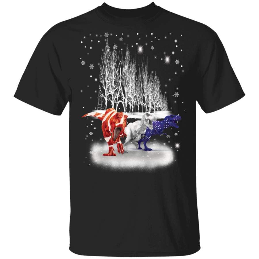 Three T-Rex American Flag Shirt Funny Animal Christmas Design For Patriot Gift For Boyfriend