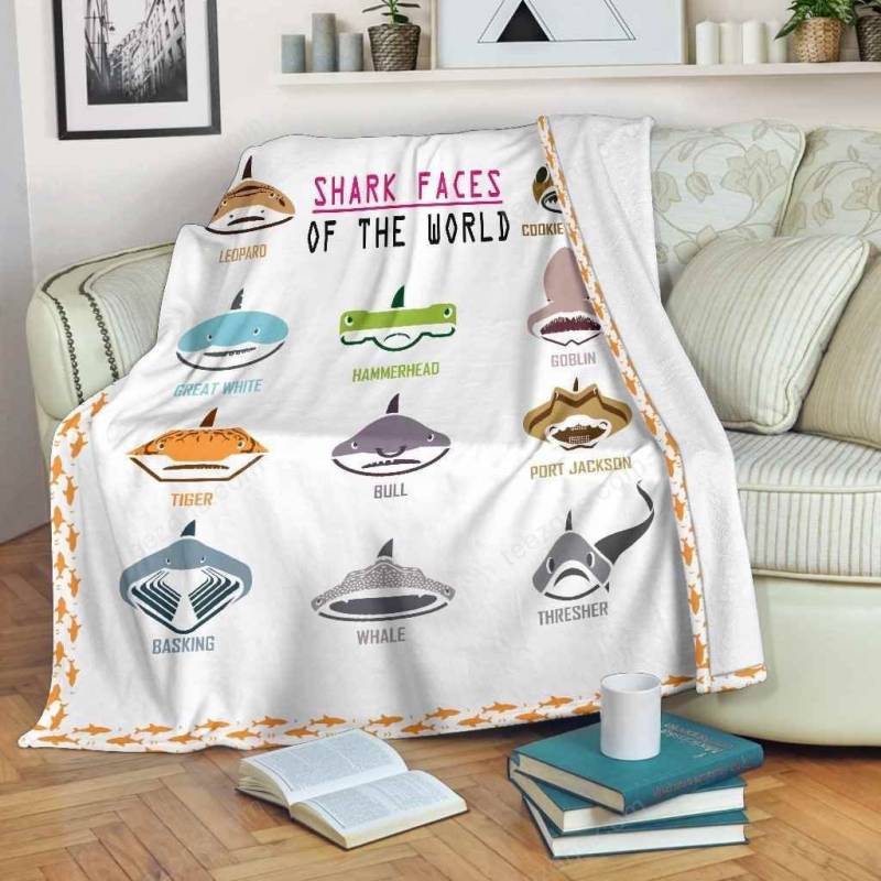 Shark Faces Premium Fleece Blanket