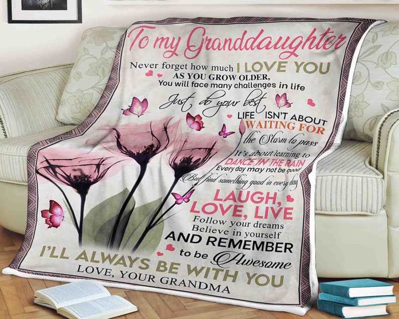 Butterfly To My Granddaughter Remember To Be Awesome Blanket Gift For Granddaughter From Grandma Birthday Gift Home Decor Bedding Couch Sofa Soft And Comfy Cozy