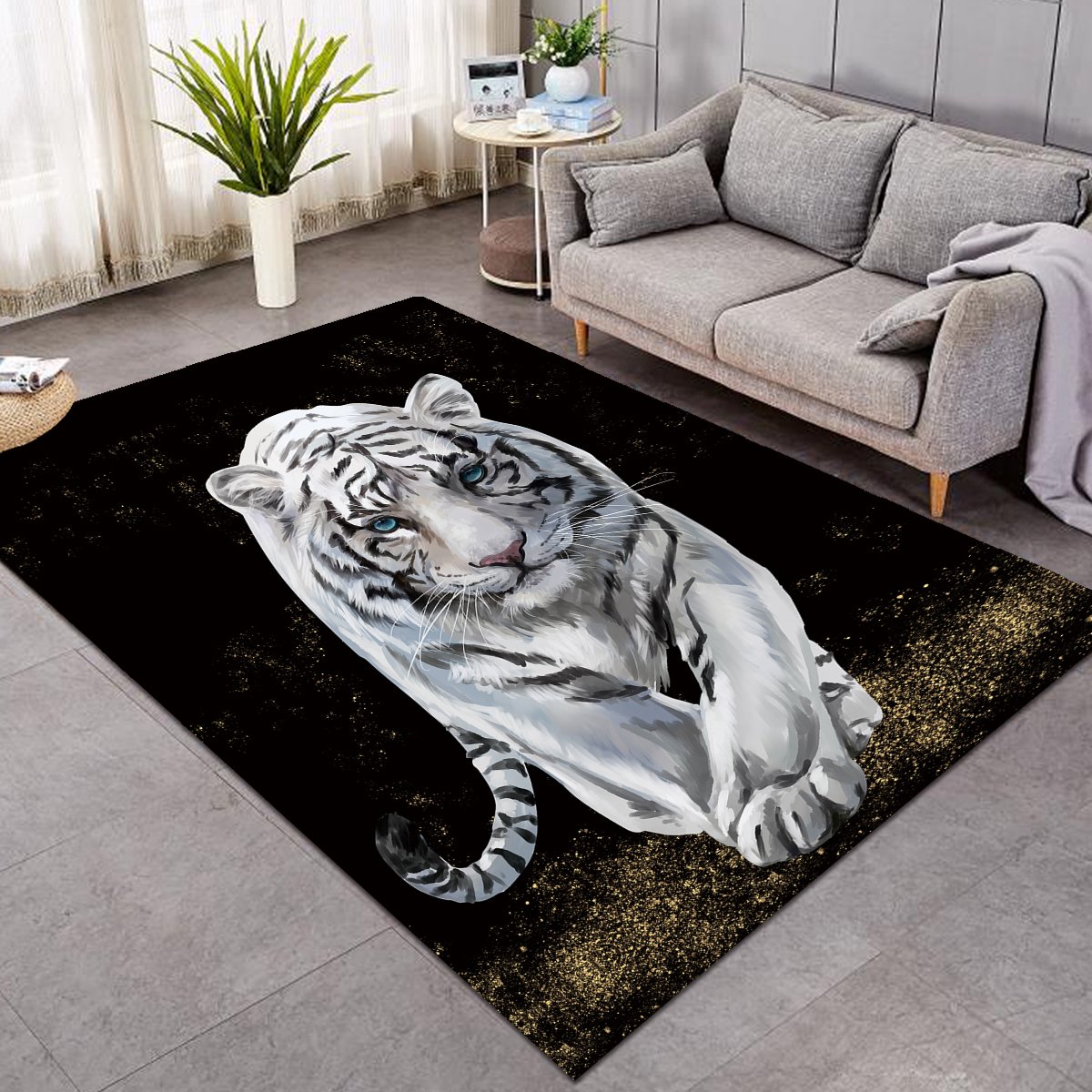 Blue-eyed White Tiger Black SW0031 Rug