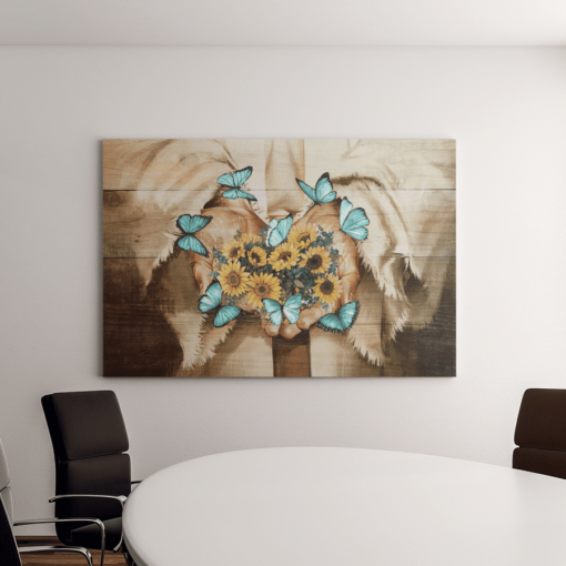 Jesus God Flowers Blooming On His Hand Horizontal Poster Canvas For Home Decoration